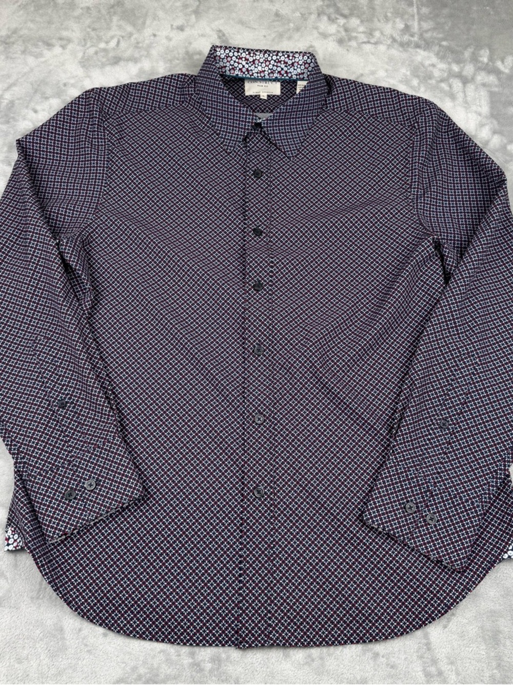 Construct Shirt Mens L Blue Red Geometric Flip Cuff 4-Way Stretch Slim Fit Long
